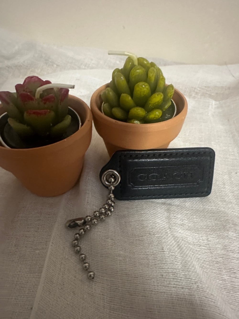 Coach Black Leather Logo Tag Key Fob with Silver Chain